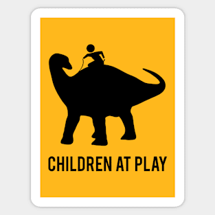 Children at Play Riding a Dinosaur Shirt Sticker